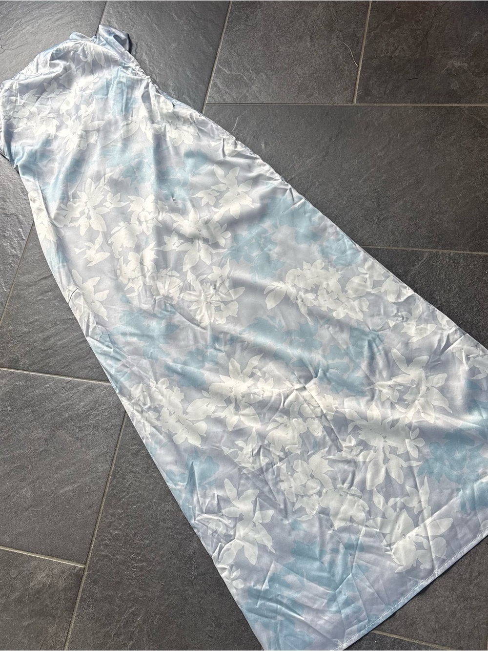 Peppermayo Strapless Pale Blue & White Floral Maxi Dress - satin draped back - Picture 7 of 10